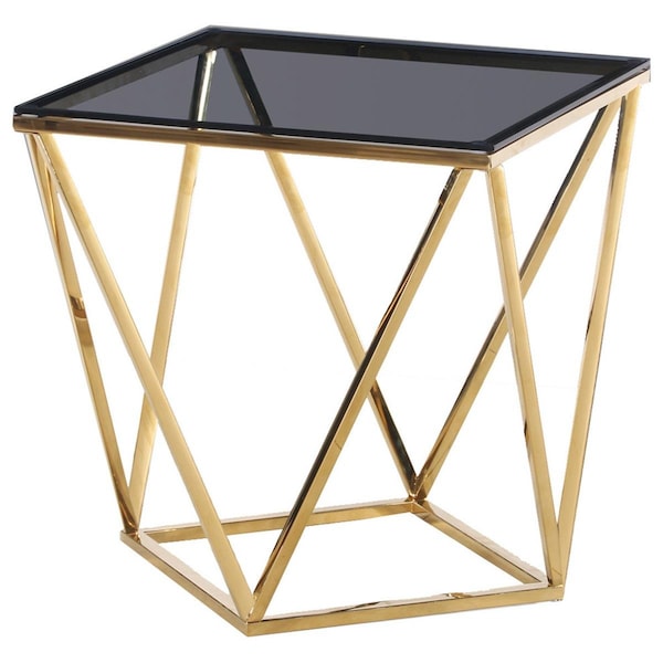 Best Master Furniture Angled Square Smoked Glass End Table, Gold E43 Gold End Table - main